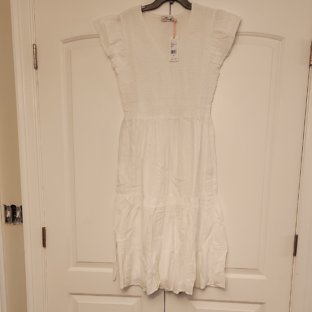 White Ruffled V-Neck Dress